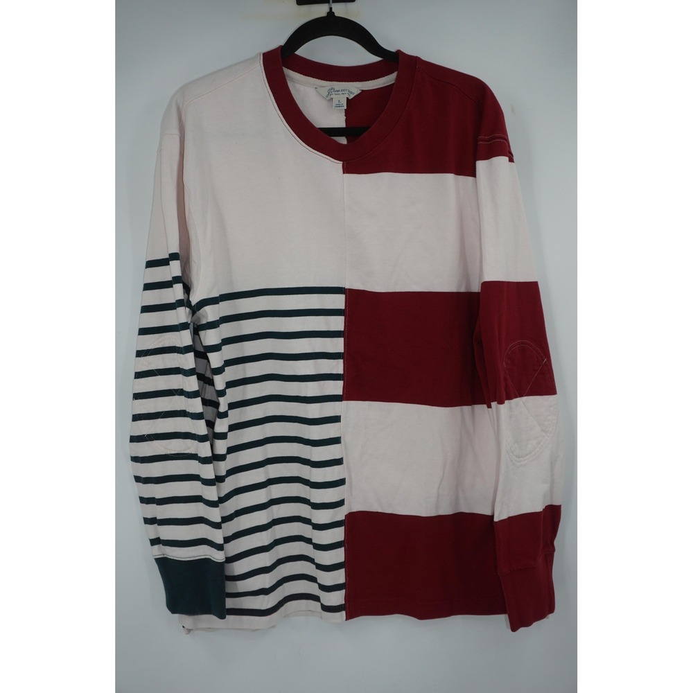 J Crew Knit Goods Shirt Mens Large Red Cream Stripe Patchwork Long Sleeve Cotton
